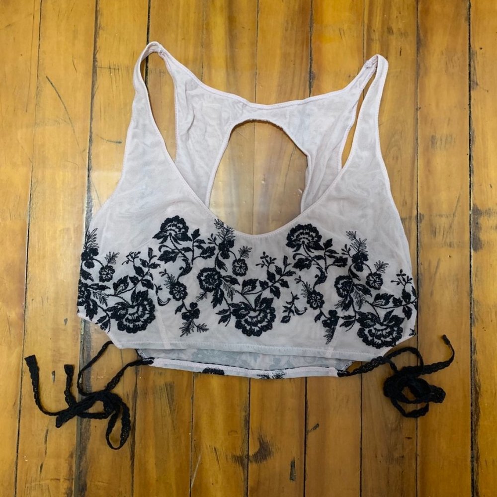 Free People Mesh Bralette Floral Embroidery